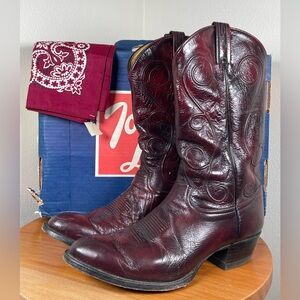 VTG TONY LAMA 6540 Mens Western Boots Round Toe Longhorn Black Red Leather 11.5D